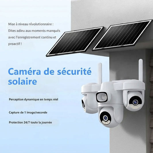 AG23 Caméra de sécurité à triple objectif 4G alimentée à l'énergie solaire